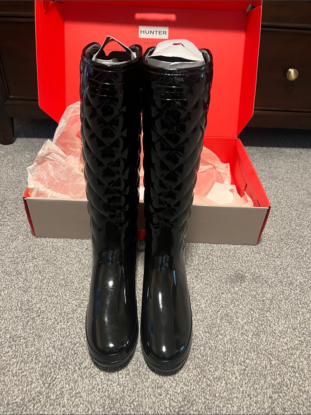 Hunter Black Quilted Gloss Rain Boots - Picture 2 of 4